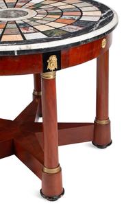 An Empire Style Gilt Bronze Mounted Mahogany and Specimen Marble Center Table