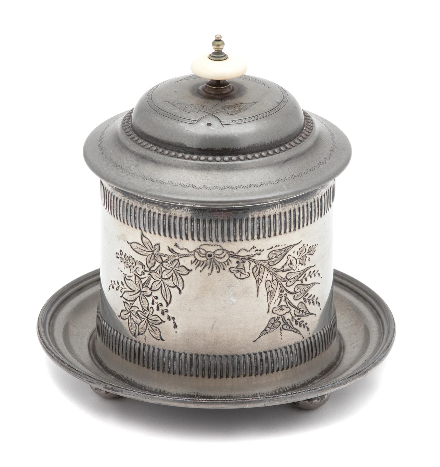 An English Silverplate Biscuit Jar — WALKER HALL, 20TH CENTURY