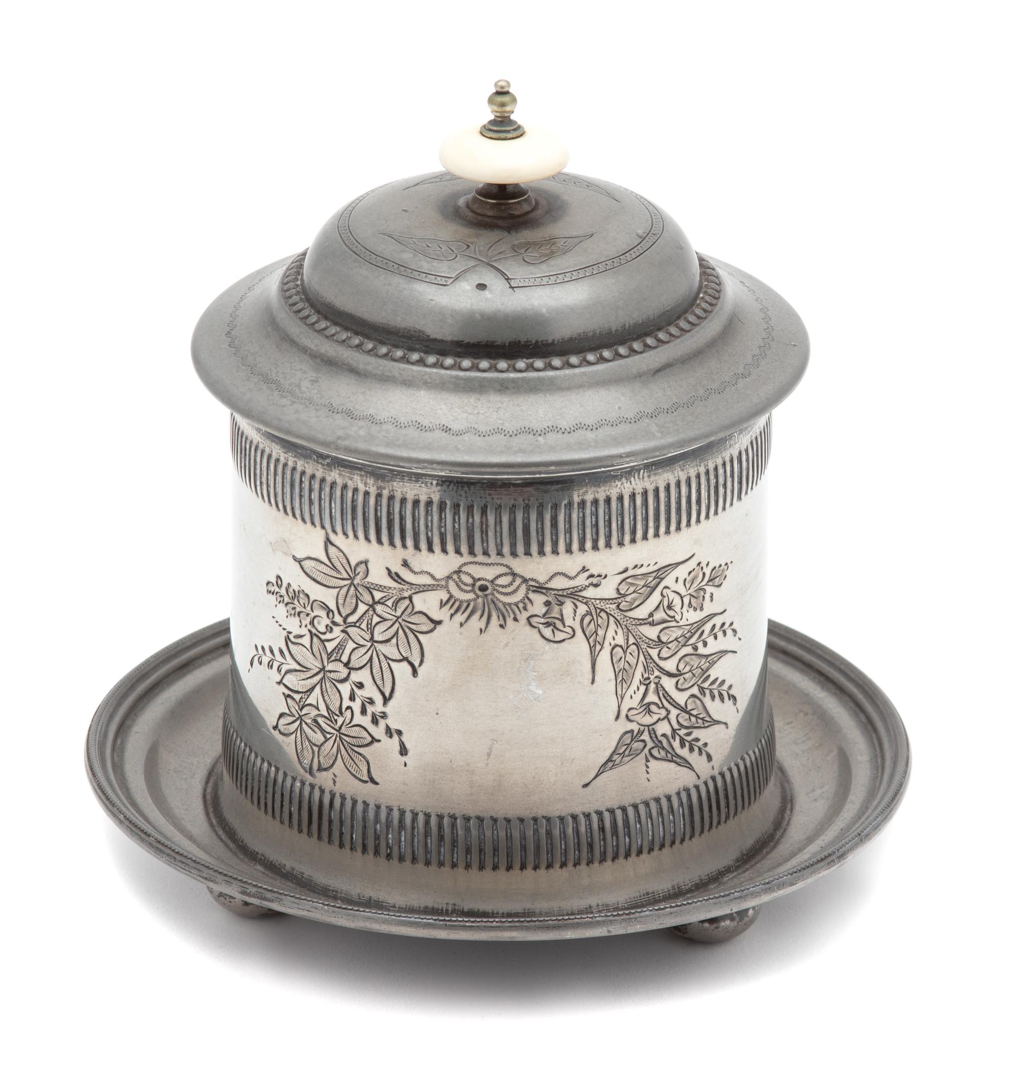 An English Silverplate Biscuit Jar — WALKER HALL, 20TH CENTURY