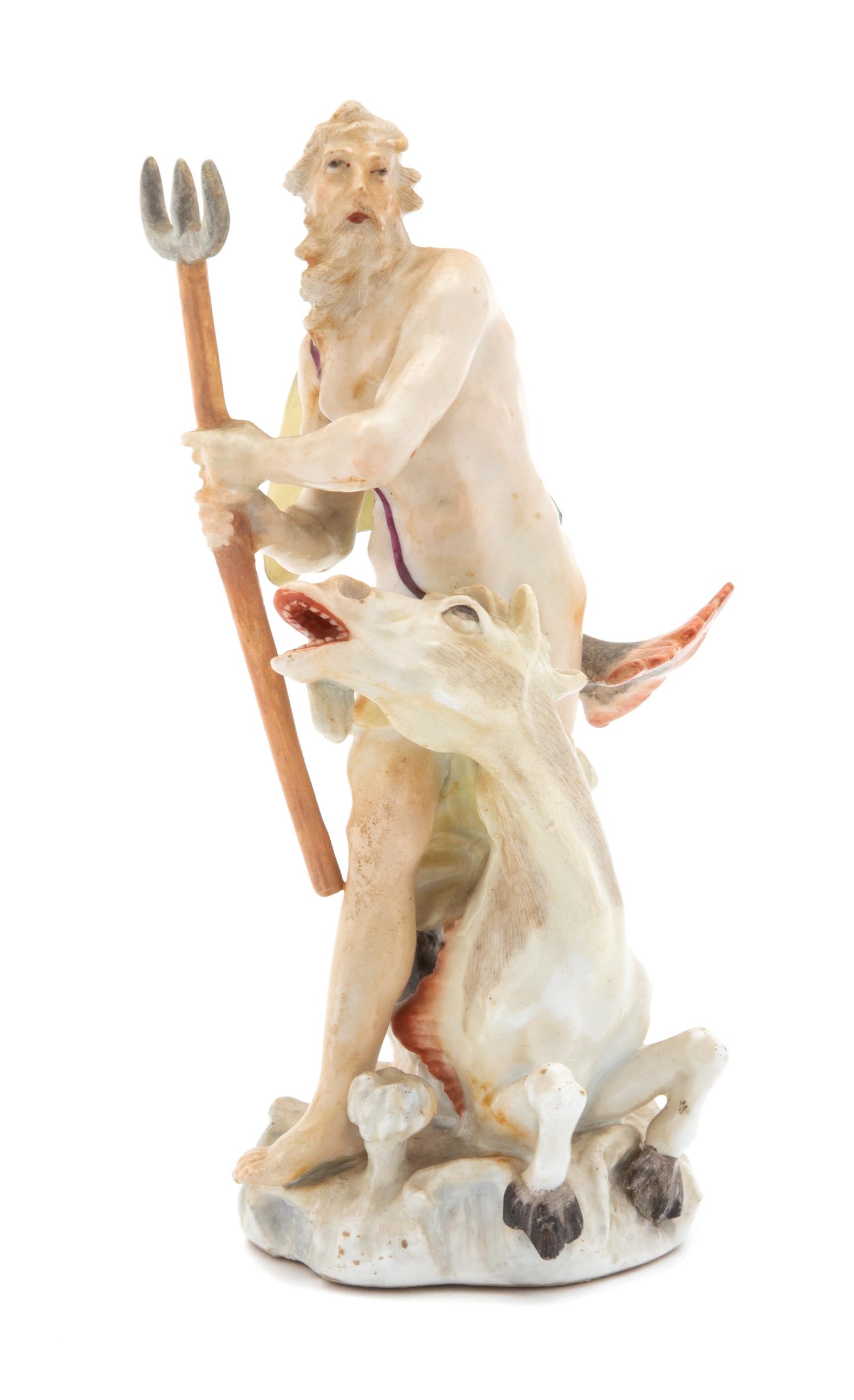 A Meissen Porcelain Allegorical Figure of Neptune with Hippocampus Height 6 1/8 inches. — 18TH CENTURY