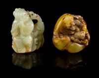 Two Carved Jade Figural Toggles Height of first 2 1/4 inches.
