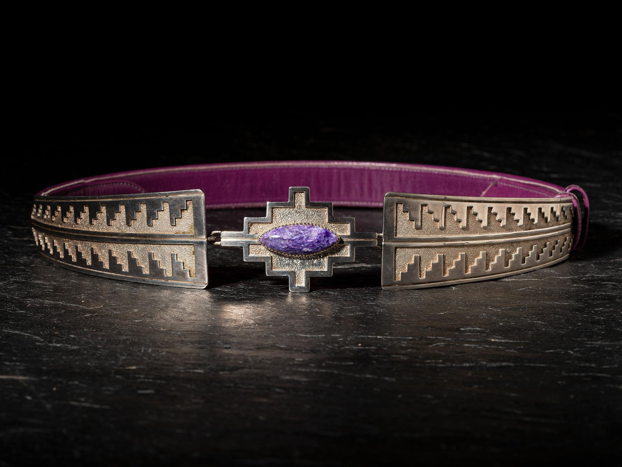 Sterling Silver and Charoite Link Belt Buckle