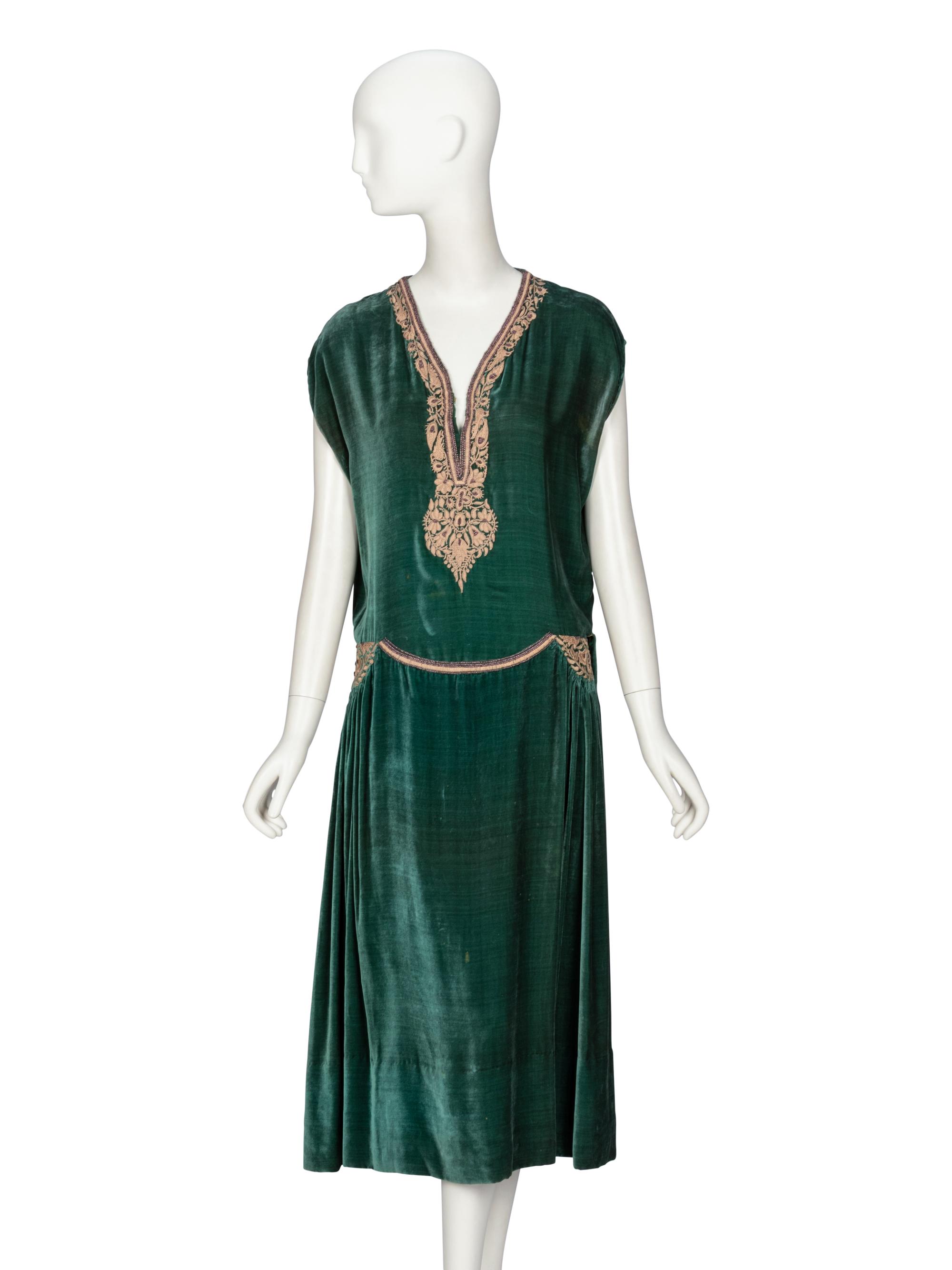 Jean Patou, Emerald Velvet Dress, c. 1930's