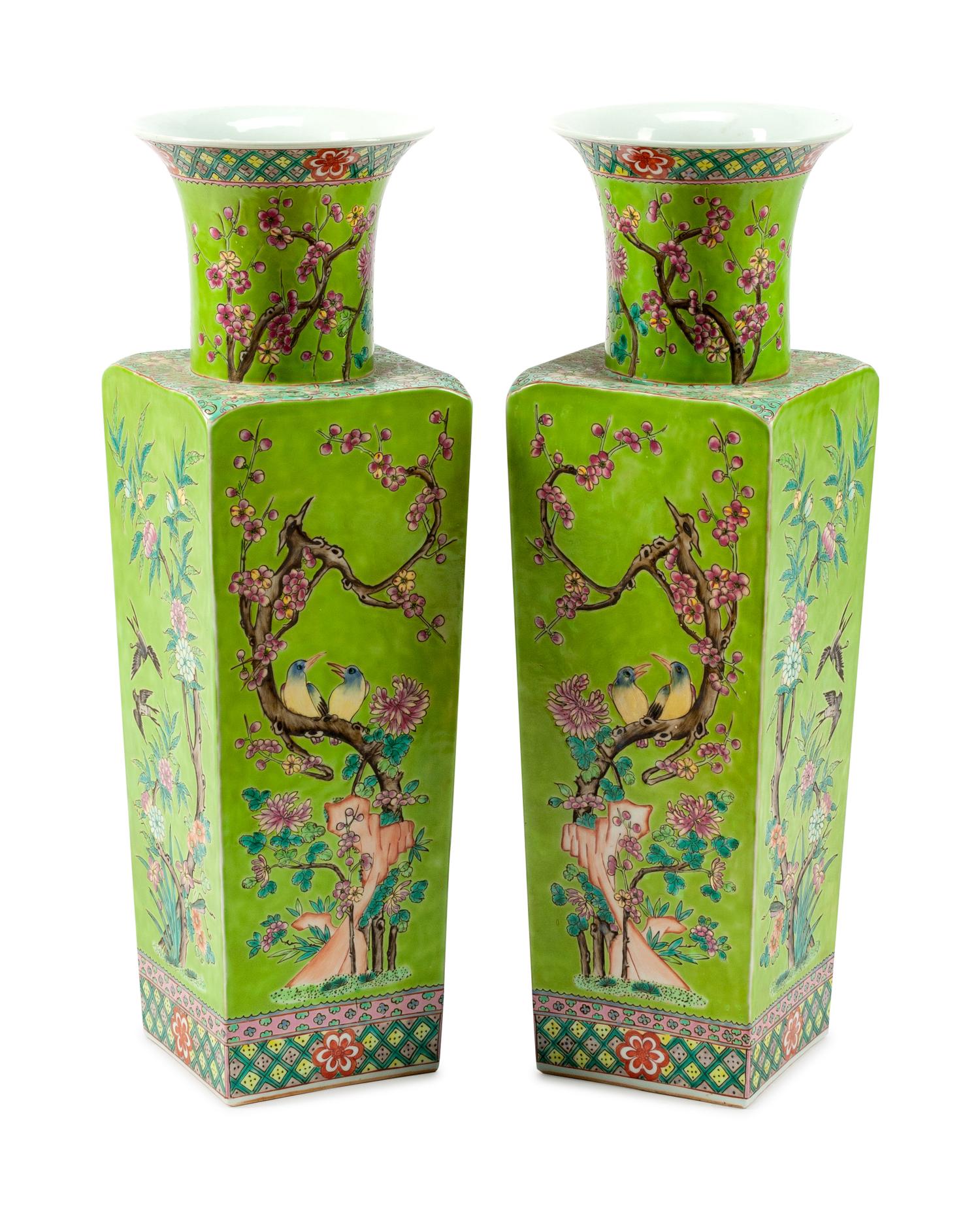A Pair of Chinese Famille Verte Porcelain Vases
