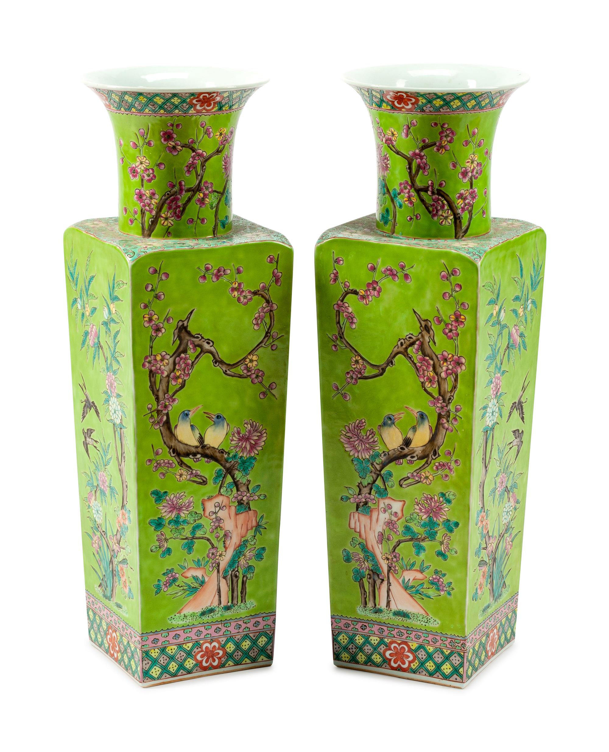 A Pair of Chinese Famille Verte Porcelain Vases