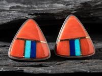 Silver, Coral, Lapis and Turquoise Earrings with Gold Accents