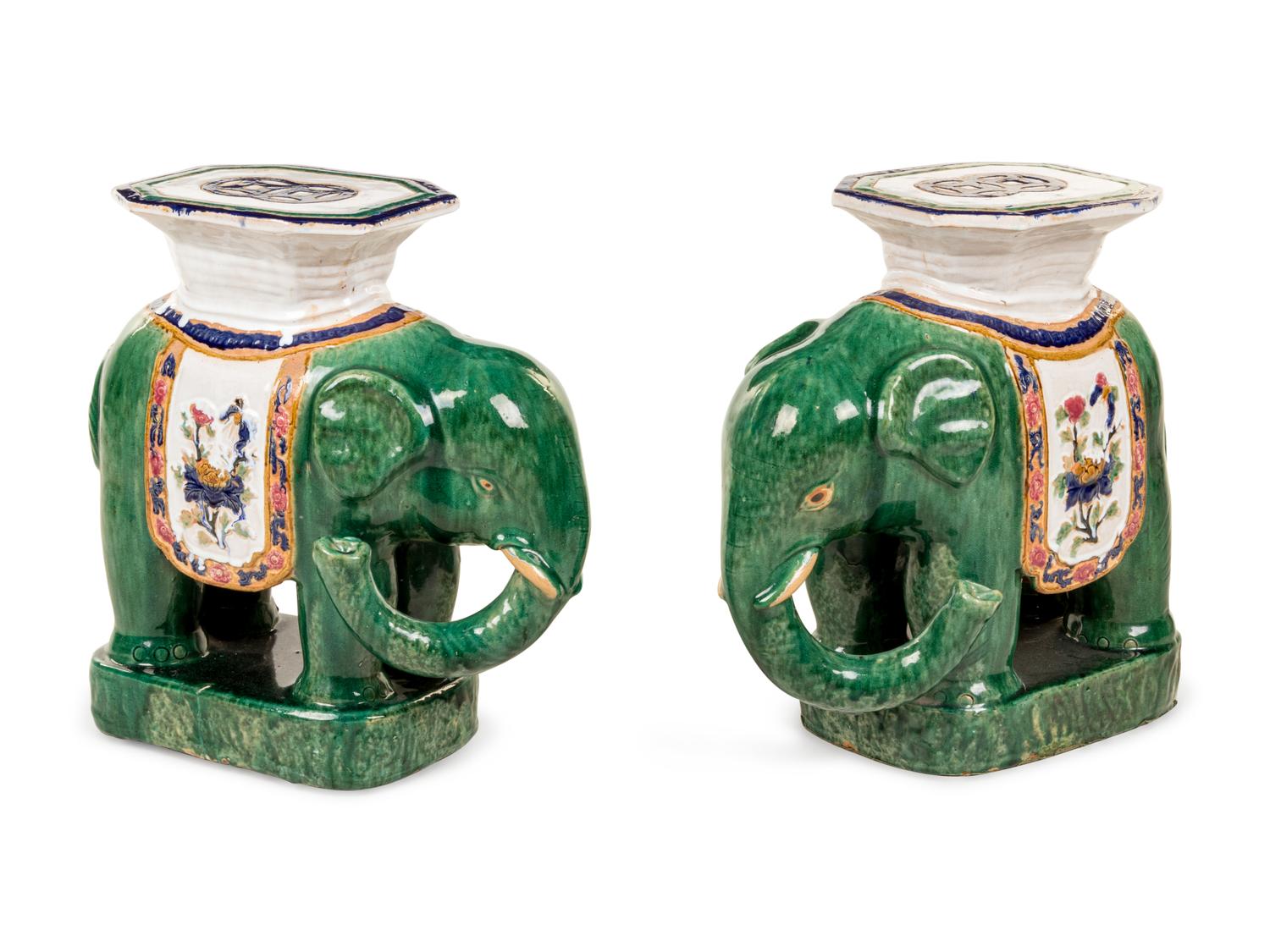 A Pair of Glazed Terra Cotta Elephant Seats