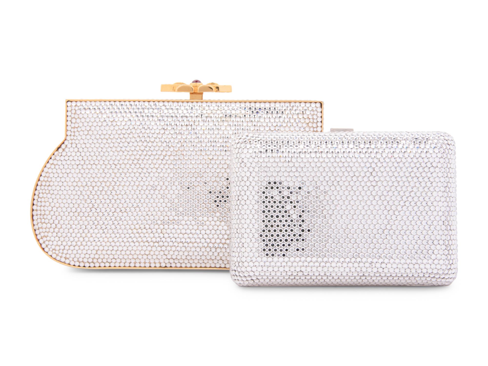 Two Judith Leiber Clear Crystal Minaudières