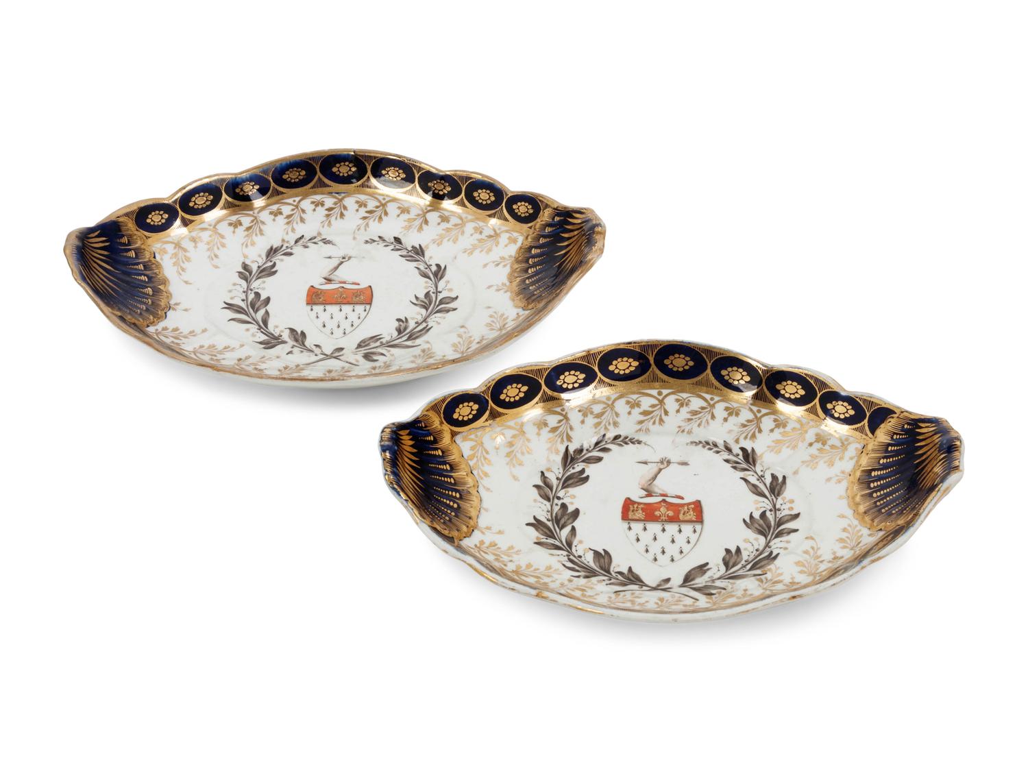 A Pair of Chamberlains Worcester Porcelain Armorial Dishes