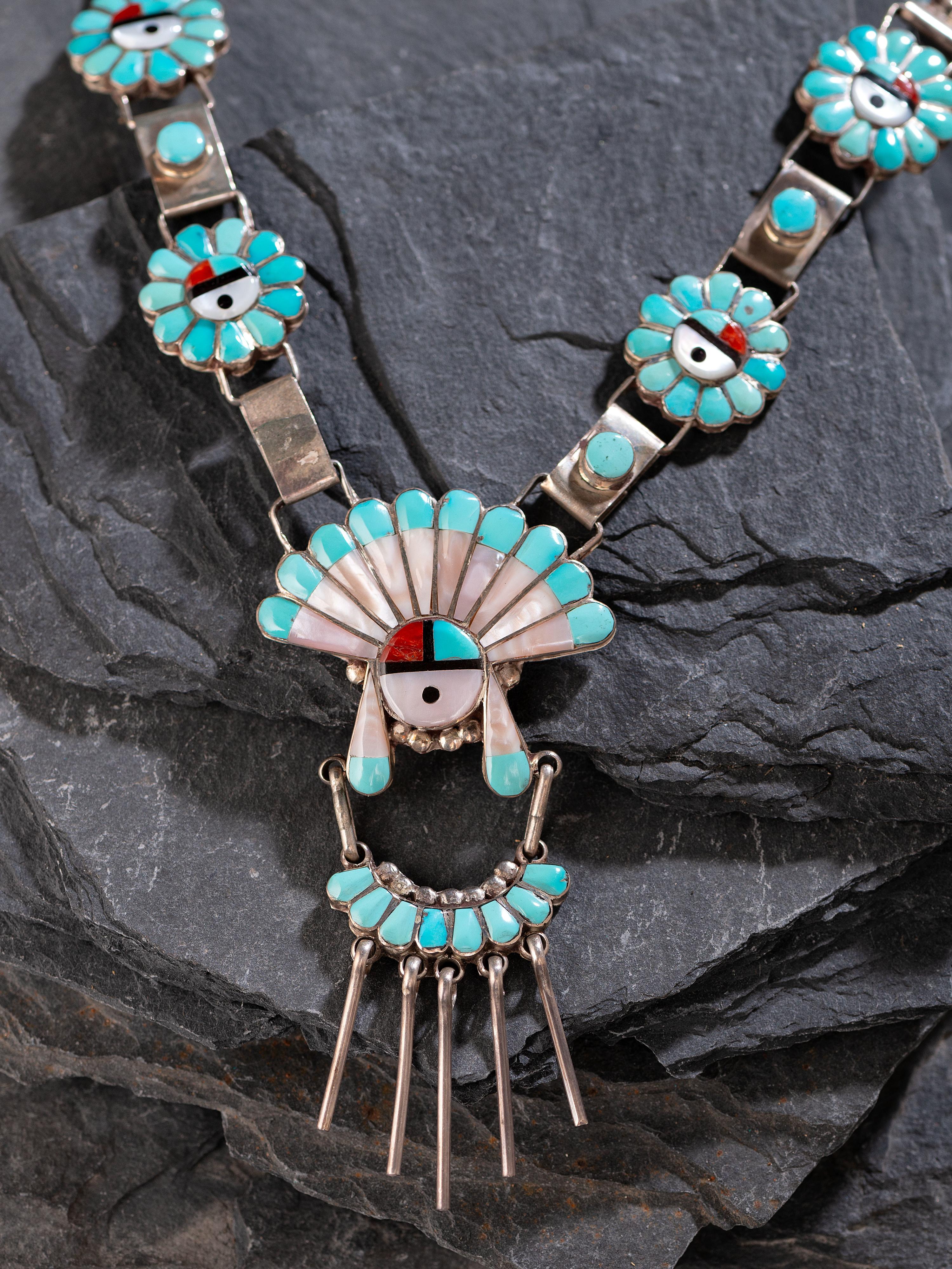 Zuni Mosaic Inlay Sunface Necklace