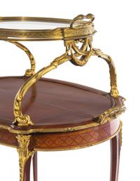 A Louis XV Style Gilt Bronze and Porcelain Mounted Two-Tier Serving Table