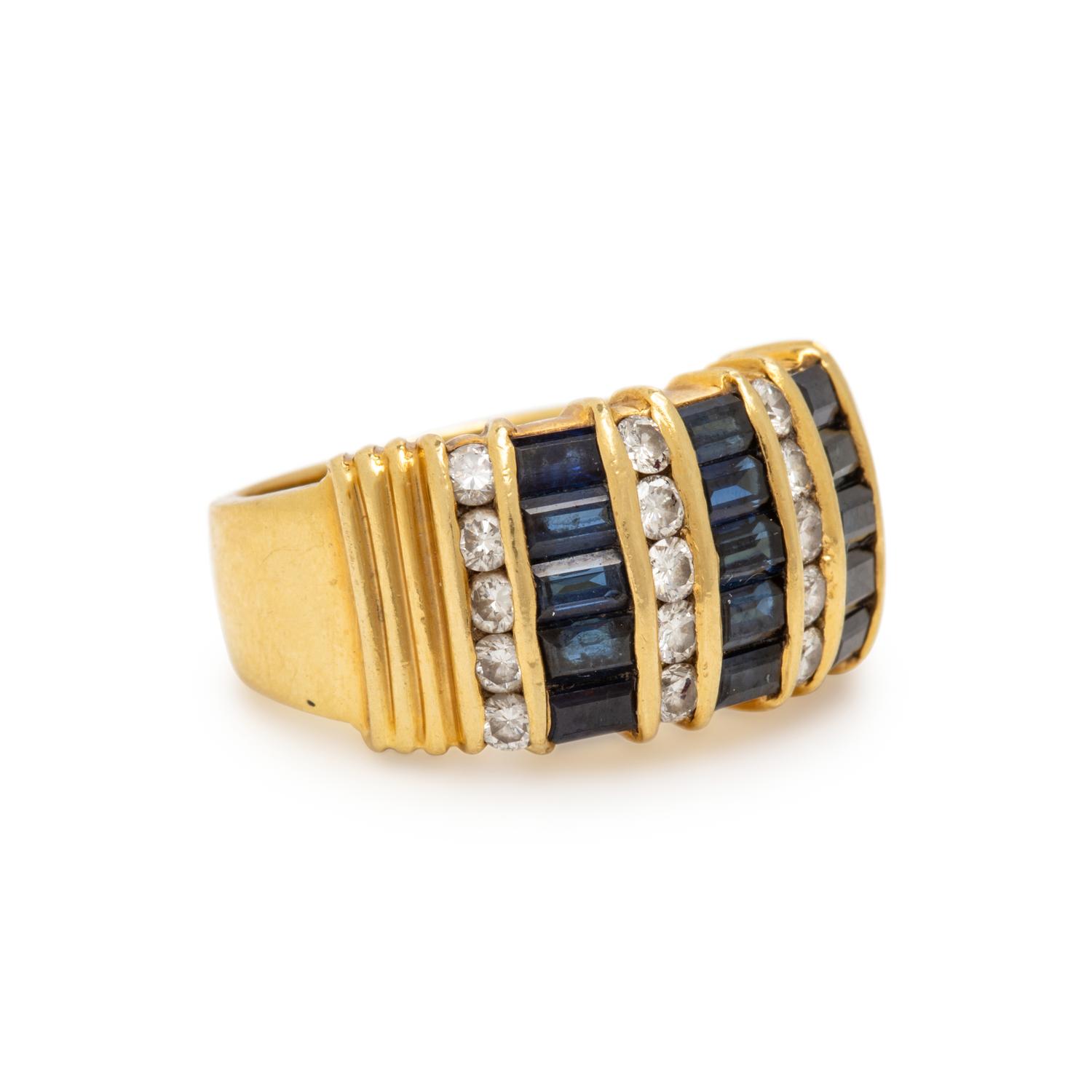 Yellow Gold, Sapphire, and Diamond Ring