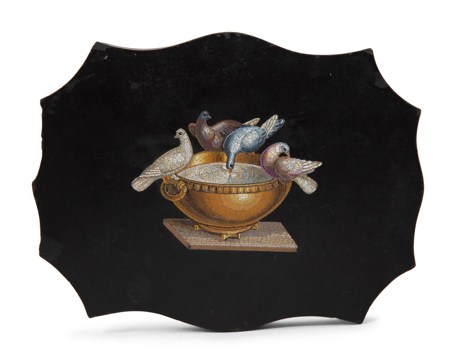 An Italian Grand Tour Micromosaic Plaque of Doves of Pliny