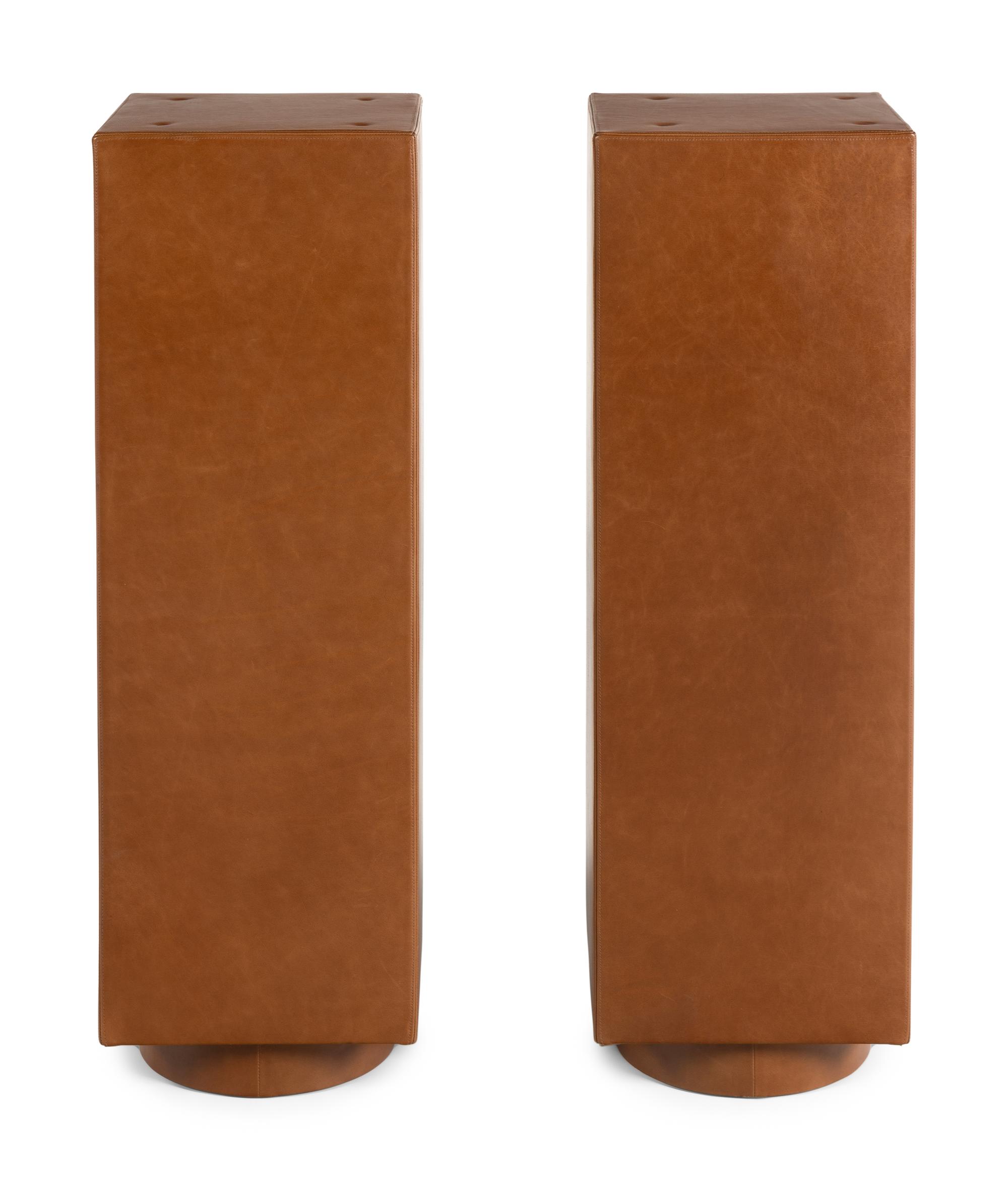 A Pair of Custom Leather-Veneered Pedestals