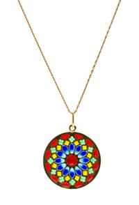 An 18 Karat Yellow Gold and Polychrome Enamel Plique-a-Jour Pendant, 3.90 dwts.