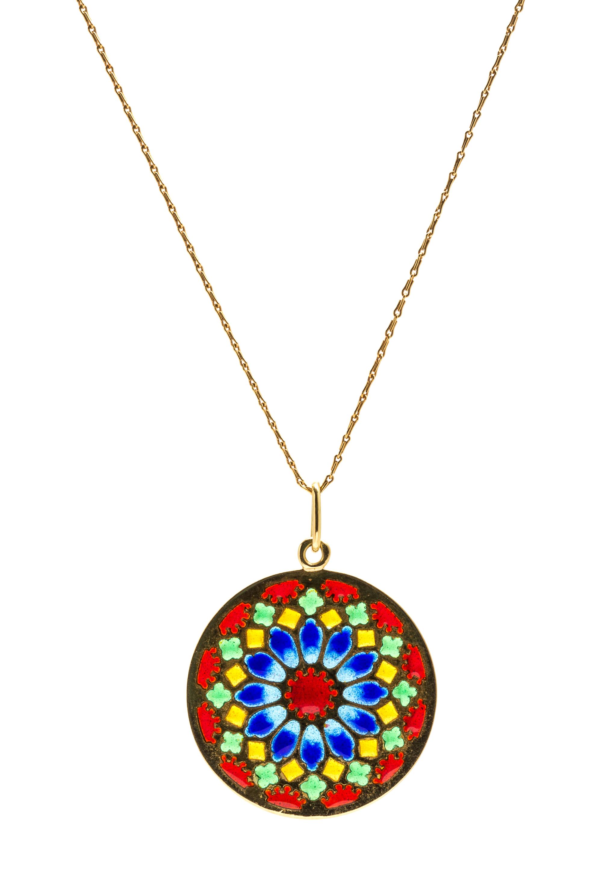An 18 Karat Yellow Gold and Polychrome Enamel Plique-a-Jour Pendant, 3.90 dwts.