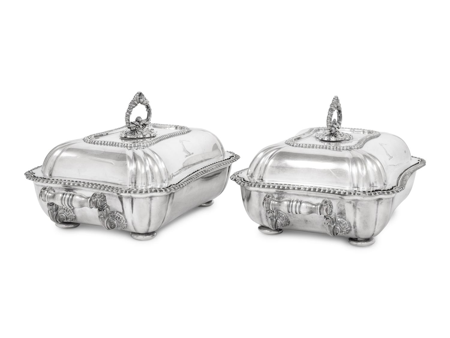Two English Silver-Plate Covered Entrée Dishes