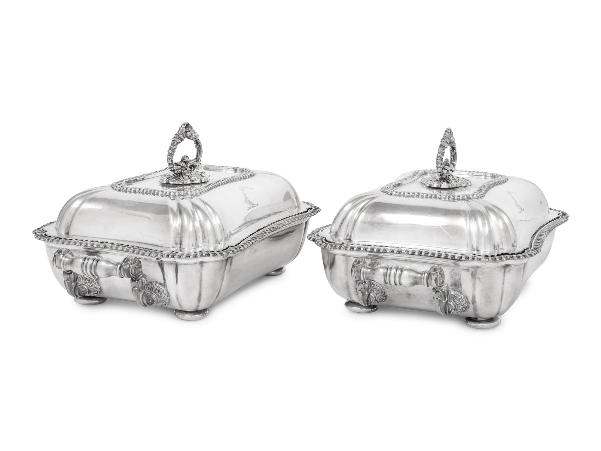 Two English Silver-Plate Covered Entrée Dishes