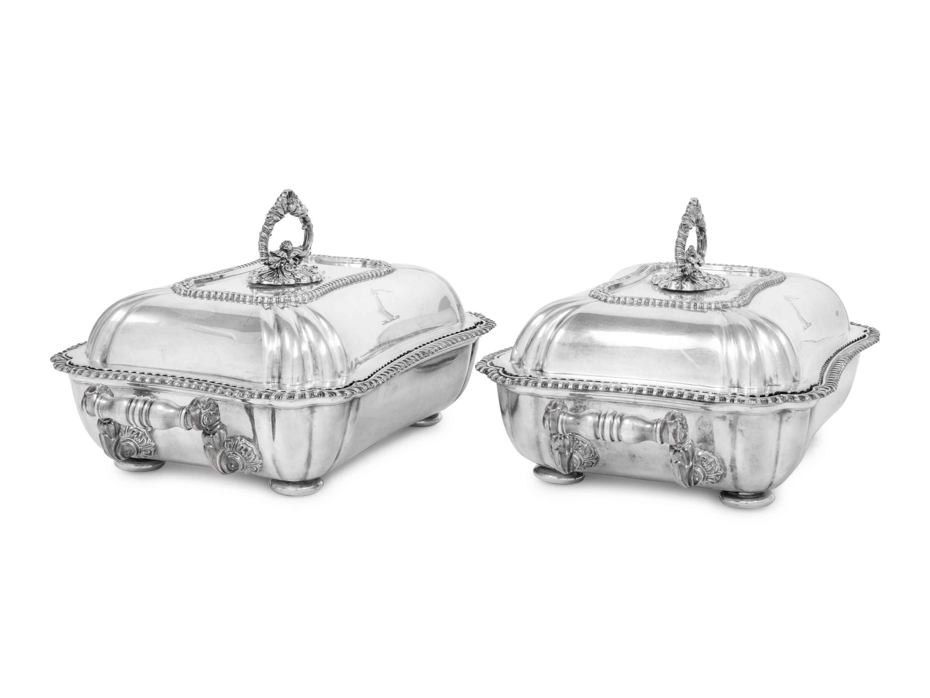 Two English Silver-Plate Covered Entrée Dishes