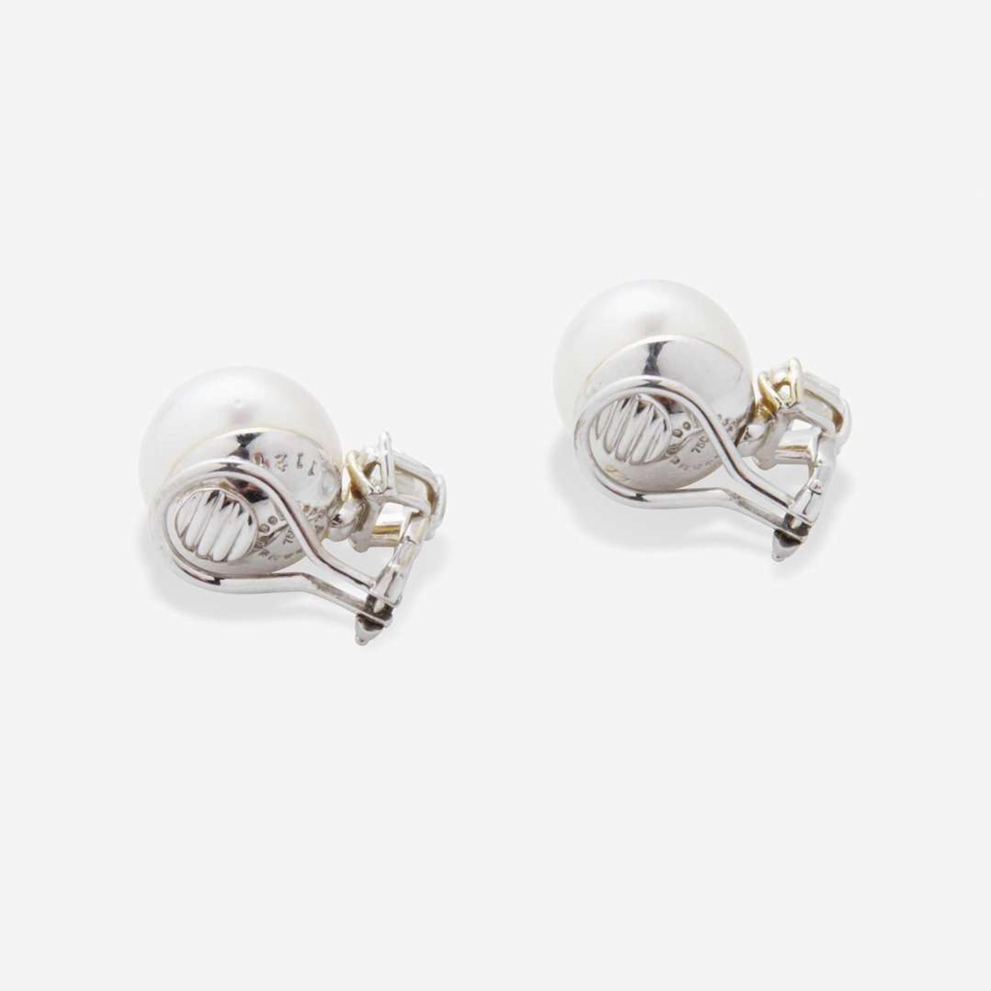 A Pair of 18K South Sea Pearl and Diamond Earrings by Seaman Schepps