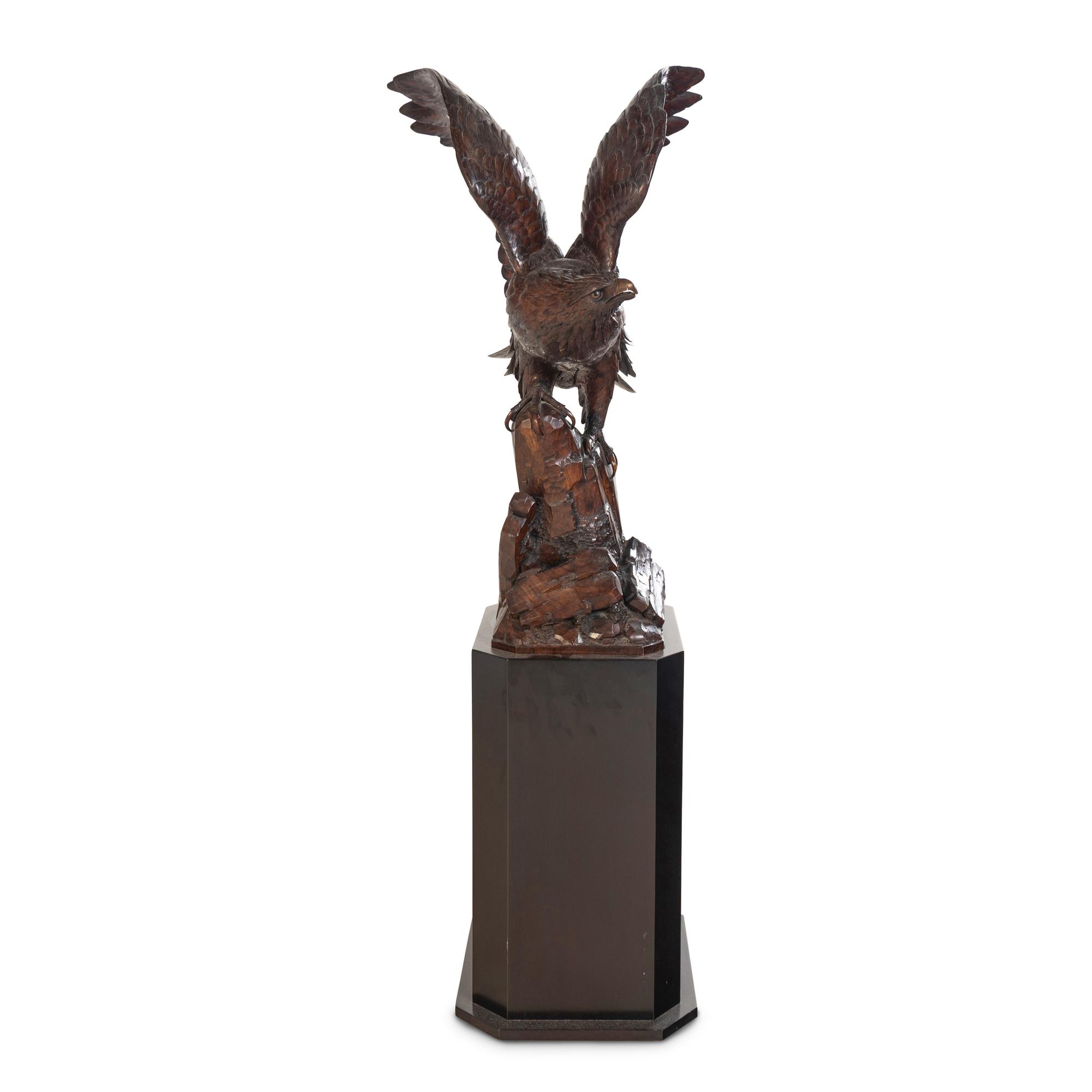 A Japanese Carved Wood Model of an Eagle