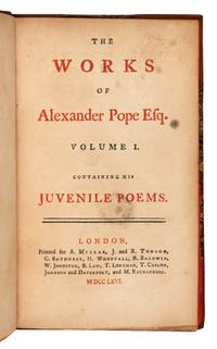 POPE, Alexander (1688-1744). The Works. - The Iliad of Homer. - The Odyssey of Homer. London: Printed for A. Millar, J. and R. Tonson and others (Works); Printed for J. Whiston, Baker and Leigh, and others (Iliad, Odyssey), 1766, 1771.