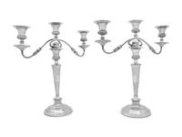 A Pair of Silver-Plate Three-Light Candelabra