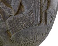 A Limestone Architectural Medallion from a Milwaukee Public School Building 31" W x 5.5" D x 47" H — United States, Circa 1940