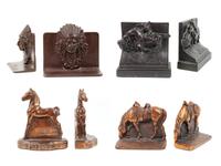 Four Sets of Bronze Western Themed Bookends