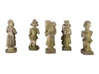 Five French Limestone Garden Figures of Musicians