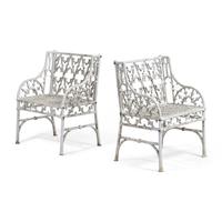 A Pair of Gothic Cast Aluminum Garden Armchairs