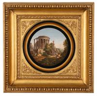 An Italian Micromosaic Plaque Depicting the Temple of Vesta at Tivoli