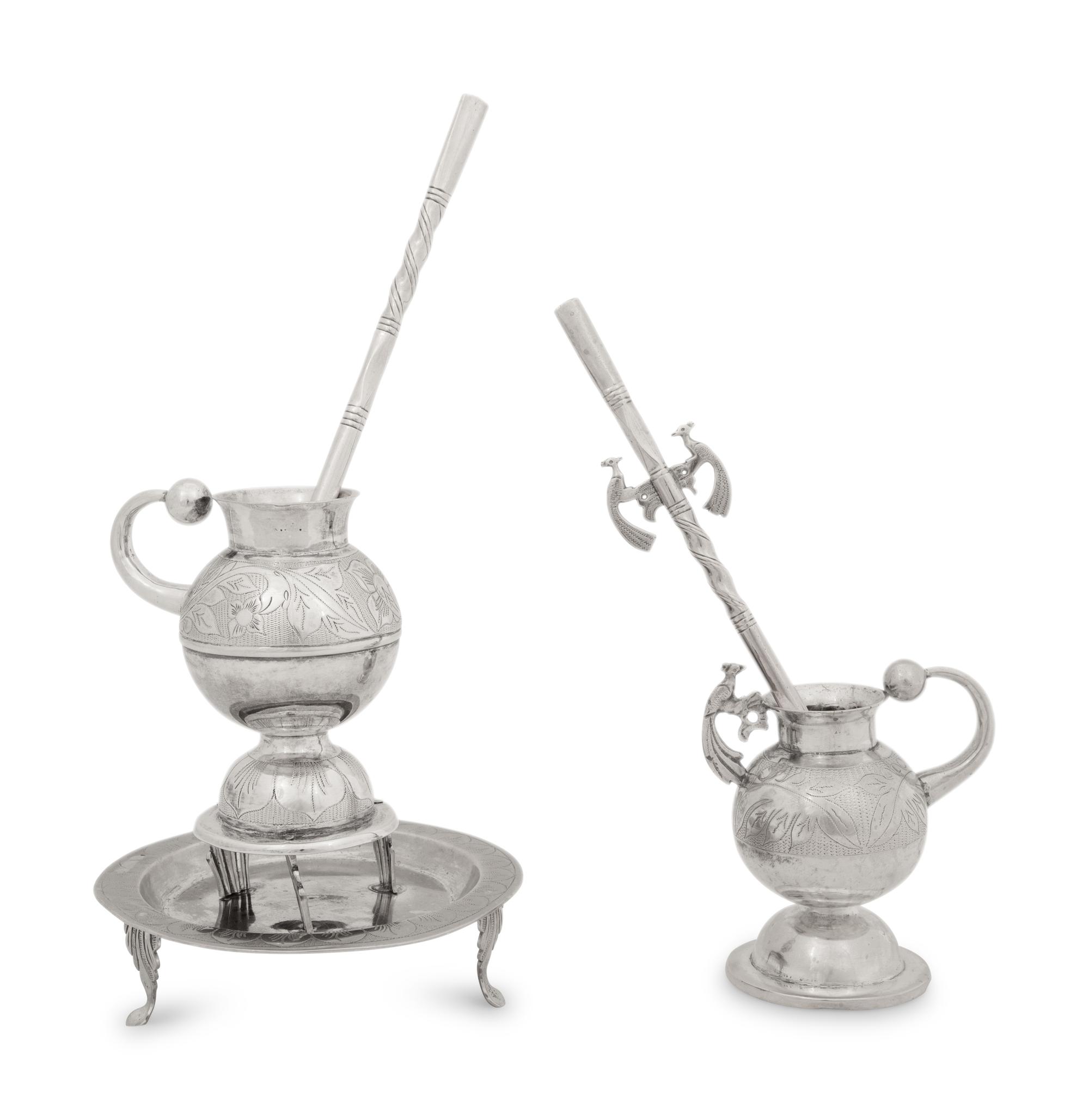 Two Chilean Silver Mate Pots
