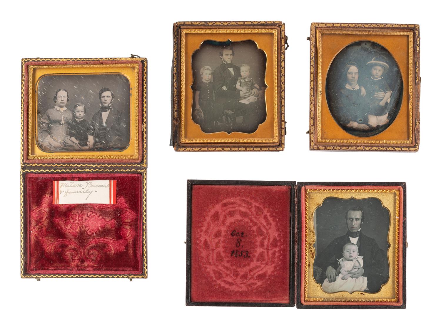 [EARLY PHOTOGRAPHY]. 16 charming sixth plate daguerreotypes of parents with their children.