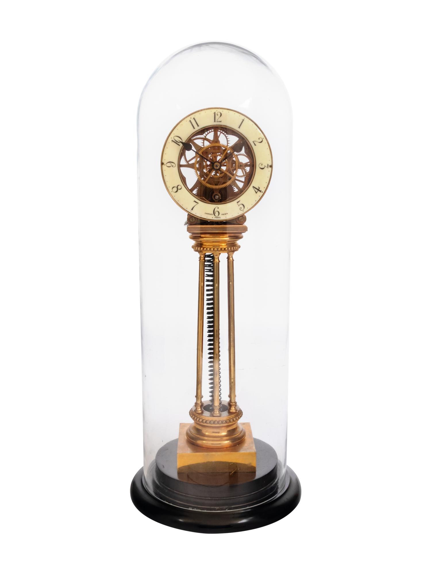 A French Brass Pillar Skeleton Clock