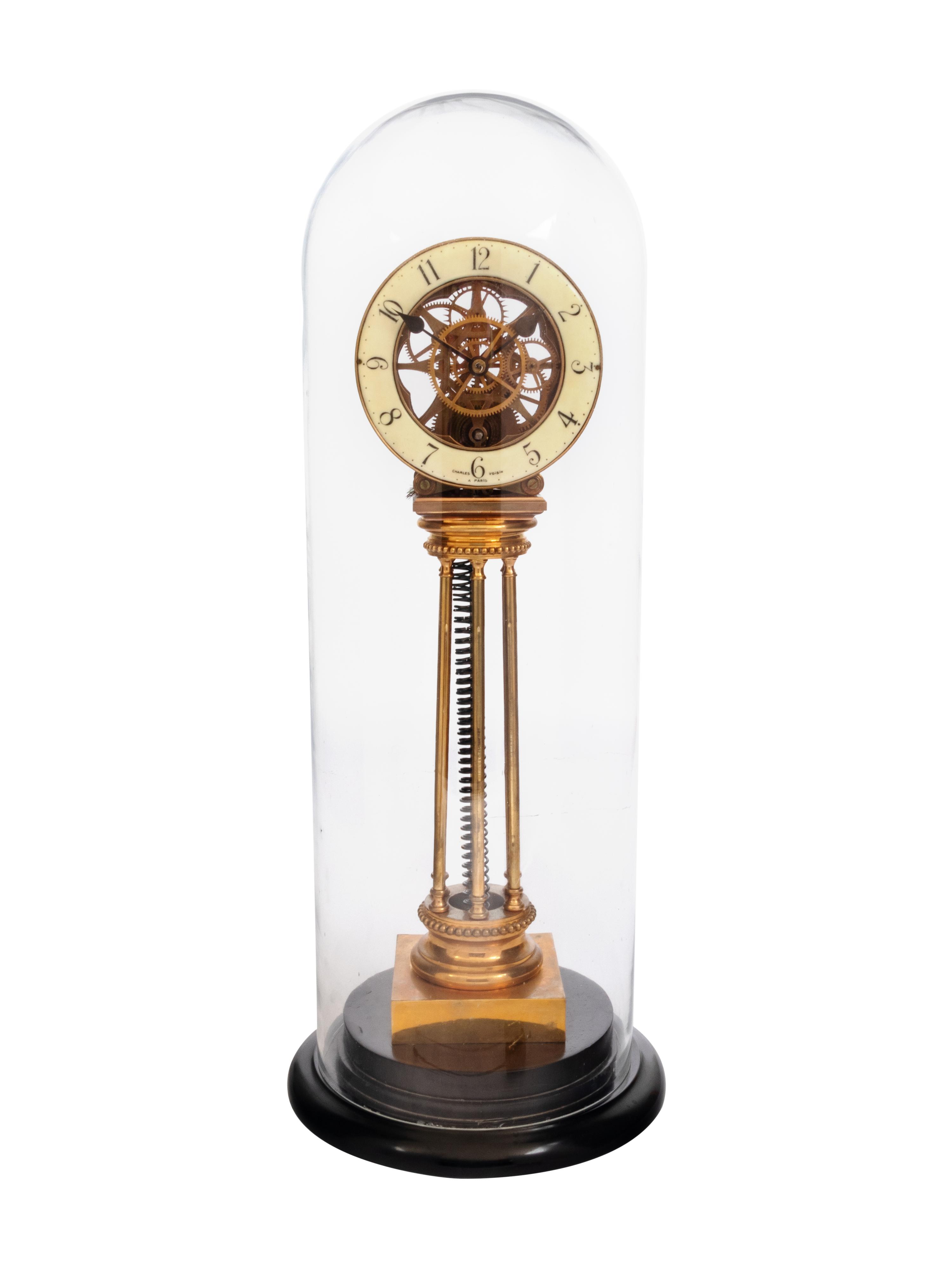 A French Brass Pillar Skeleton Clock
