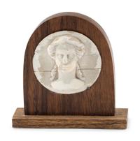 A White Painted Carved Wooden Portrait Relief of a Classical Female