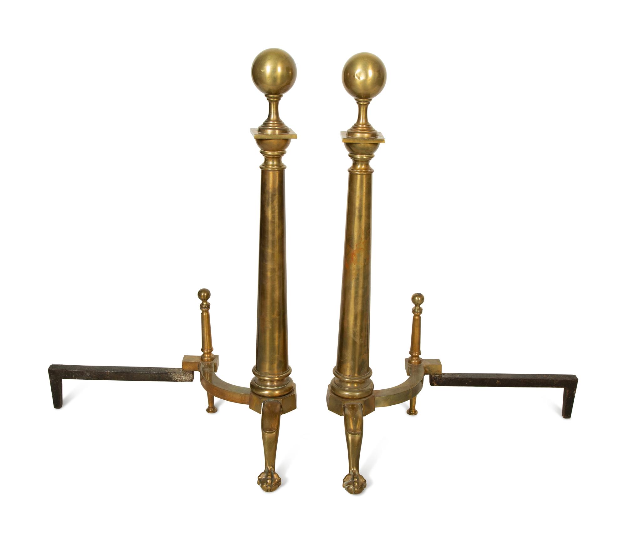A Pair of Colonial Style Brass Andirons