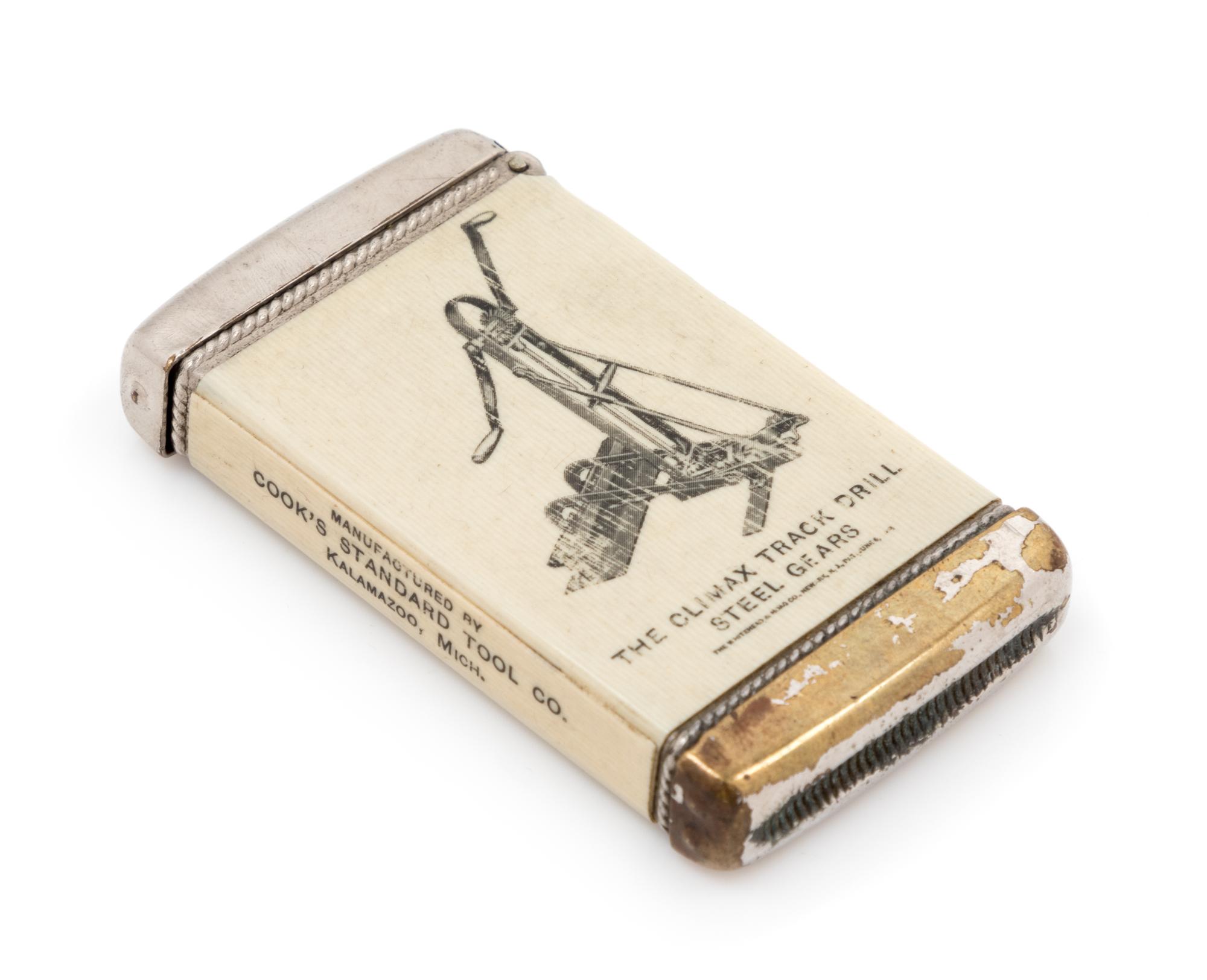 An American Celluloid and Mixed Metal Advertisement Match Safe Height 2 3/4 inches. — LATE 19TH/EARLY 20TH CENTURY