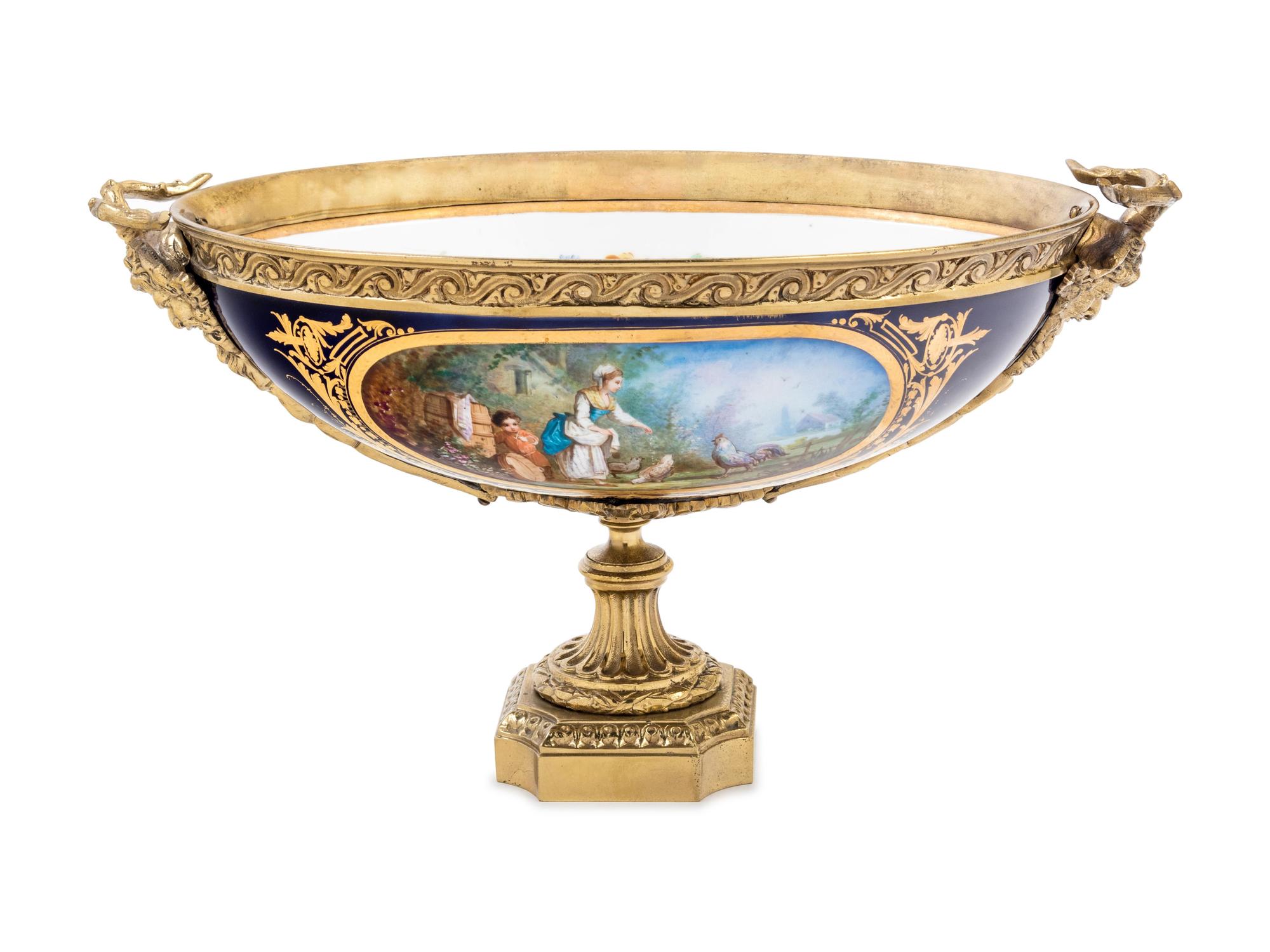 A Gilt Bronze Mounted Sèvres Style Porcelain Center Bowl