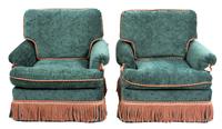 A Pair of Upholstered Armchairs Height 30 x width 35 x depth 36 inches. — 20TH CENTURY
