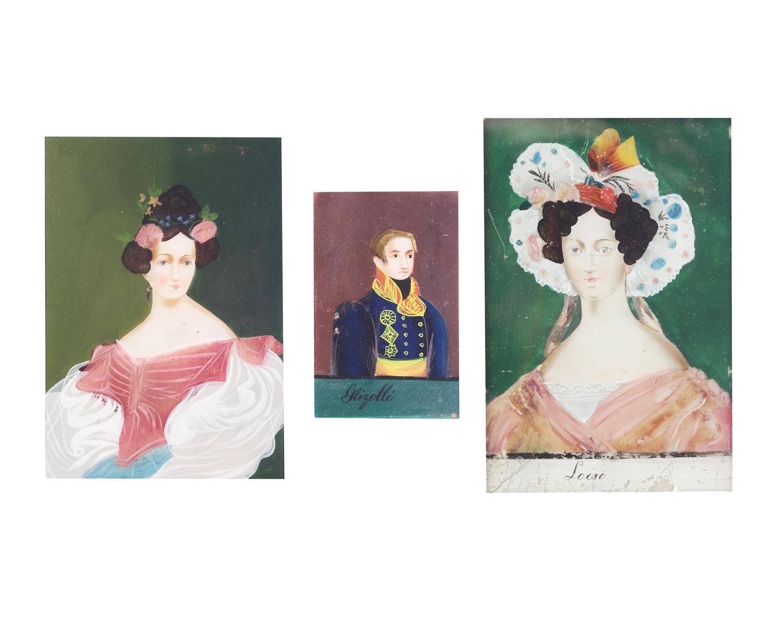 A Group of Three Reverse-Painted Portraits, First Half 19th Century