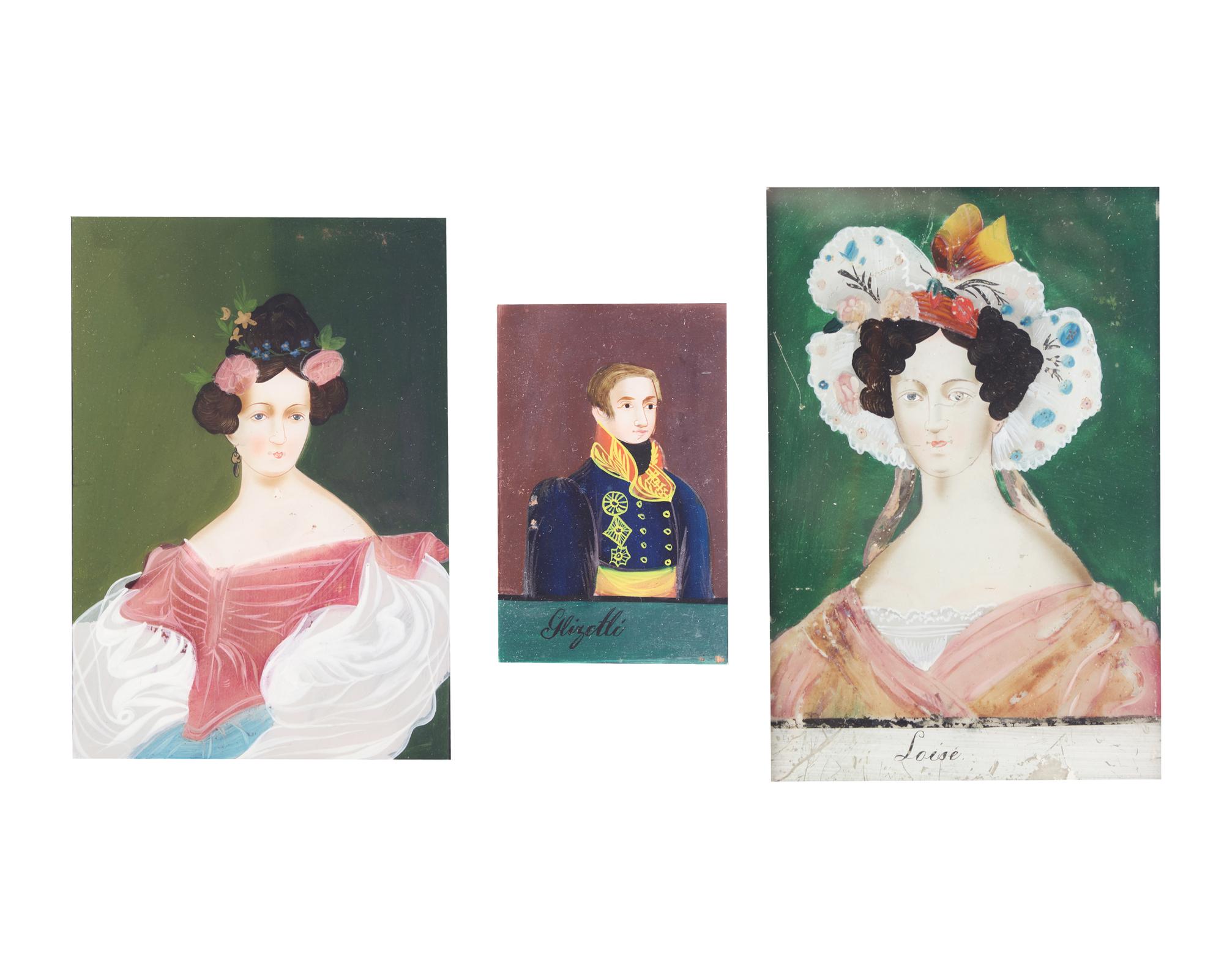 A Group of Three Reverse-Painted Portraits, First Half 19th Century