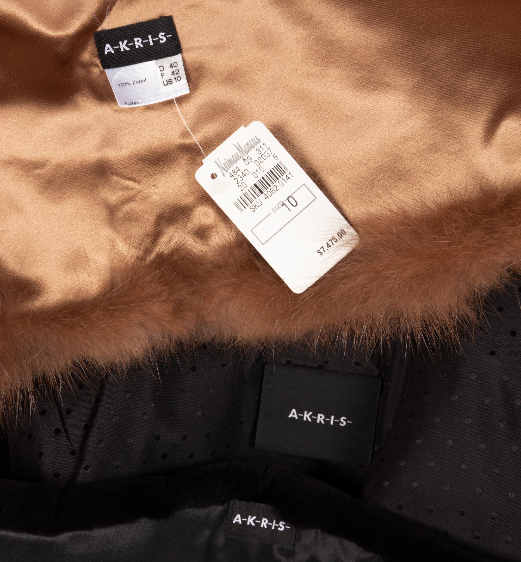 Three Akris Fur Pieces: One Mink Coat with Matching Scarf, One Bargusinsky Sable Shrug
