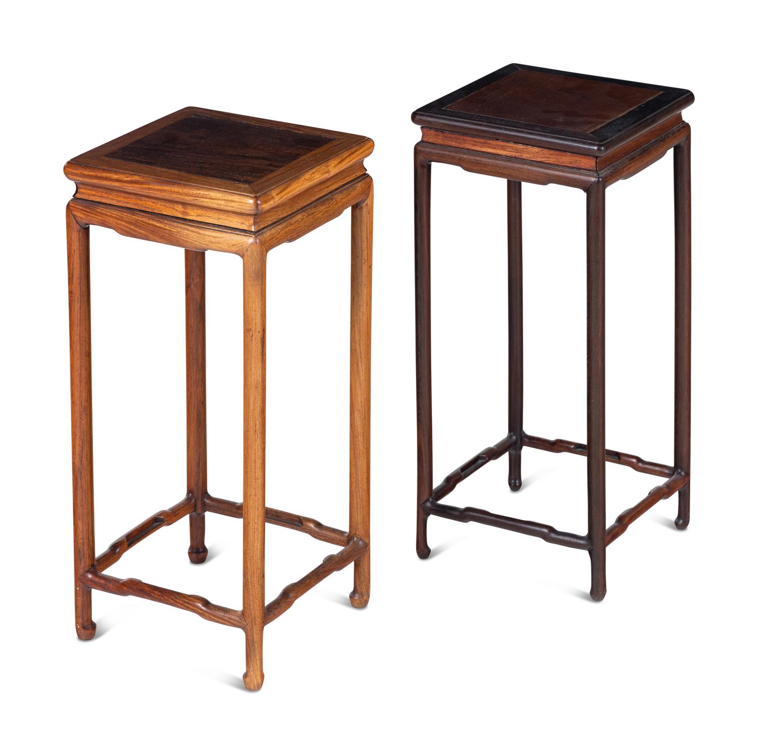 A Pair of Chinese Huagnhuali and Mixed-Wood Square Side Stands
