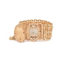 CONVERTIBLE YELLOW GOLD, ENAMEL AND SEED PEARL SURPRISE WRISTWATCH/PENDANT/BROOCH
