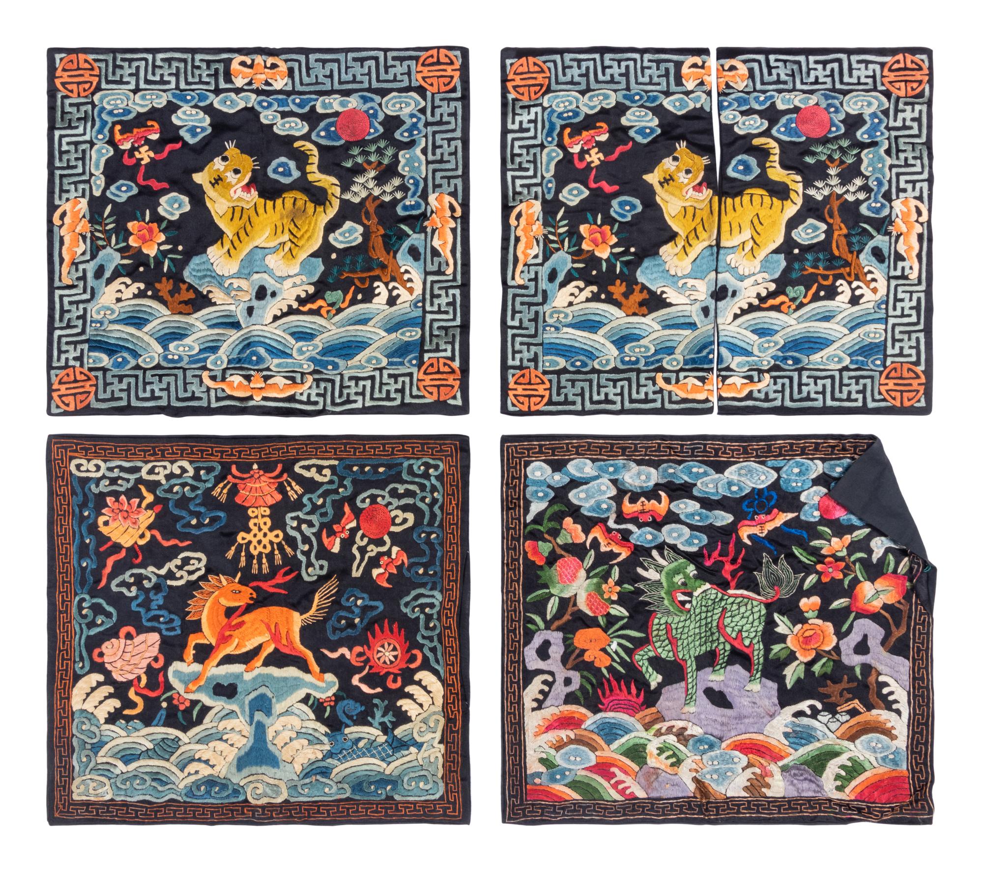 Five Chinese Embroidered Silk Rank Badges