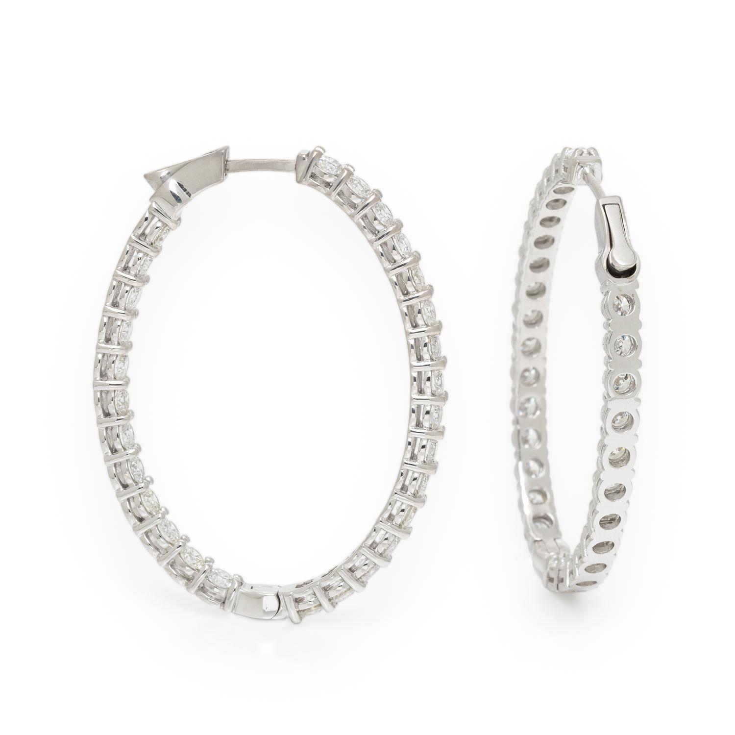 DIAMOND AND WHITE GOLD INSIDE OUT OVAL HOOP EARRINGS