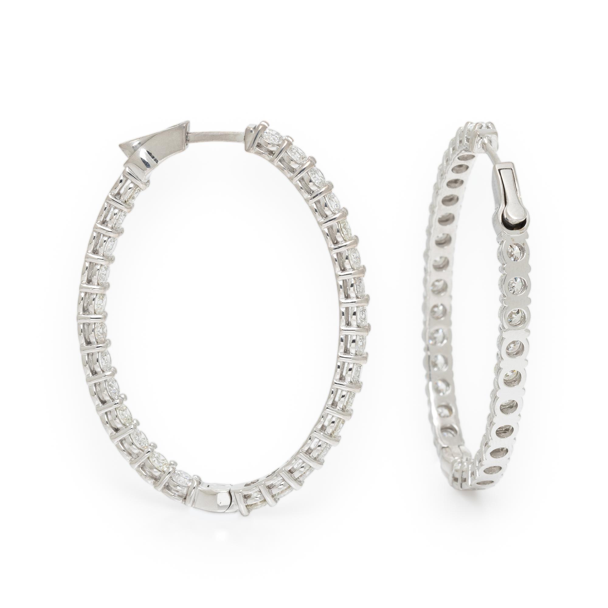DIAMOND AND WHITE GOLD INSIDE OUT OVAL HOOP EARRINGS