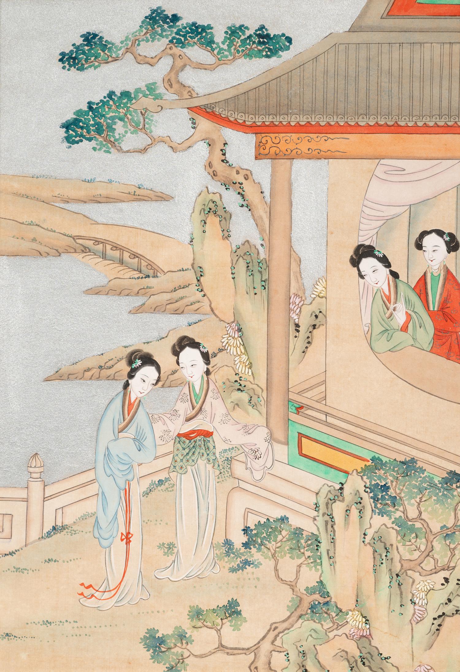 Two Chinese Ink and Color on Paper Paintings Depicting Ladies